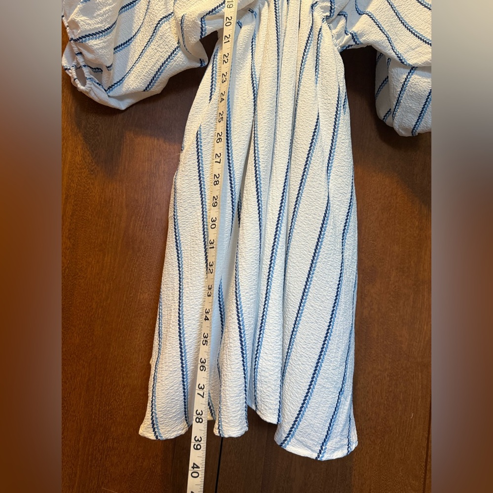 🍄H064 NWT Gilli L pp 16 unstretched Blue striped stretch waist big sleeve Dress - Picture 5 of 12
